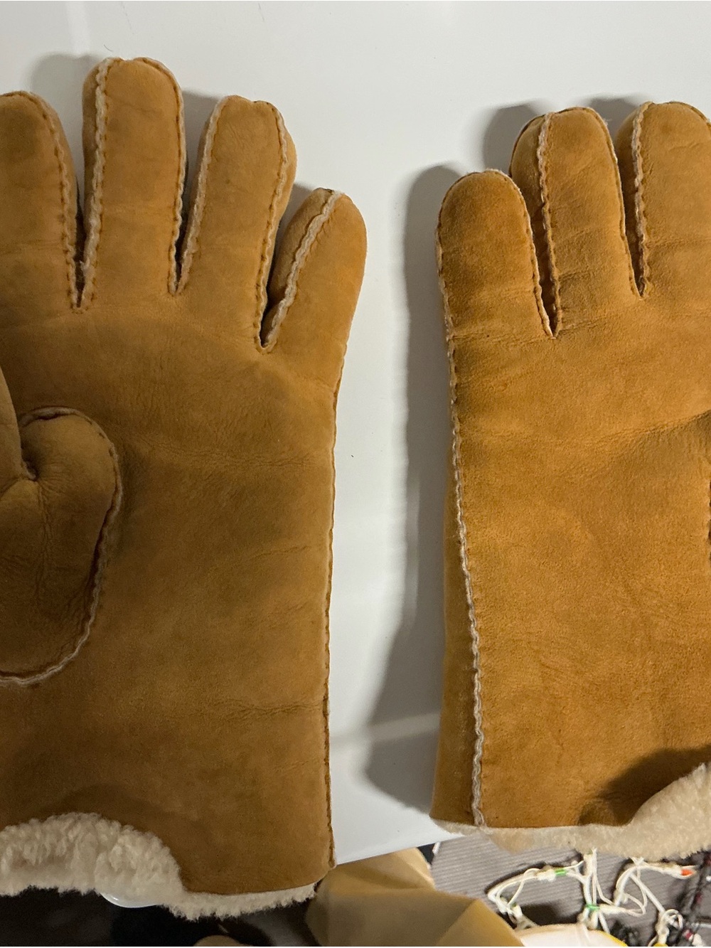Men's Shearling Lined Suede Winter Gloves - Tan
